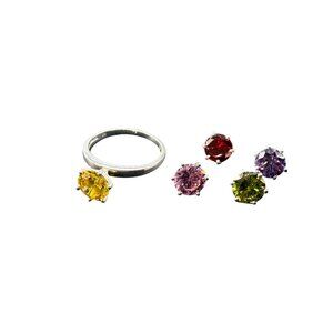 STS 925 Sterling Interchangeable Pink Green Red Purple Yellow Stones Ring Size 1